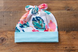 Floral Hat with Cyan Band