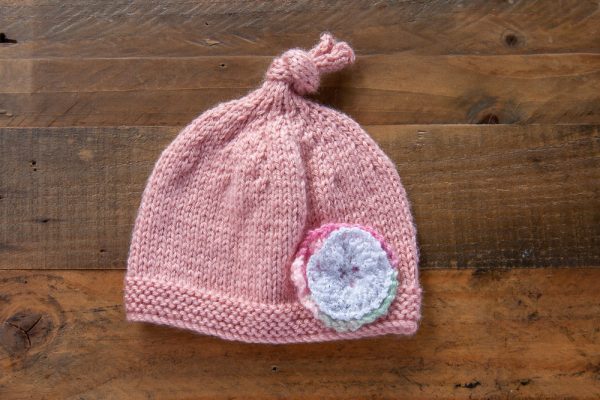 Dusky Pink Beanie with Floral Accent