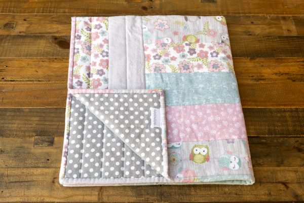 Dusky Pink Owl and Floral Quilt Blanket
