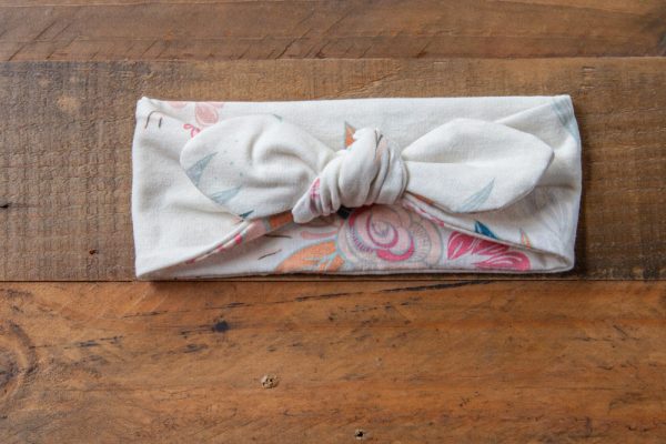 Cream Headband with Floral Pattern - Front