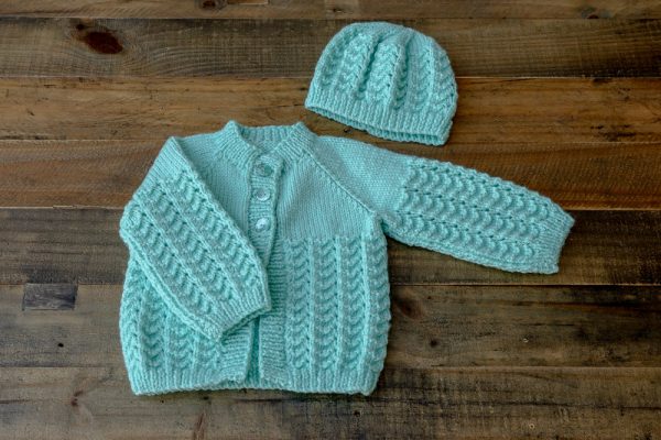 Mint Green Lace Cardigan with Matching Hat