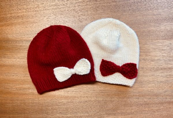 Red and White Hats, Contrasting Bows