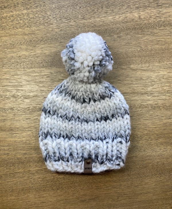 Marble Grey Chunky Knit Beanie with matching pompom