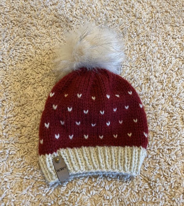 Red Fair Isle Hat with Pompom